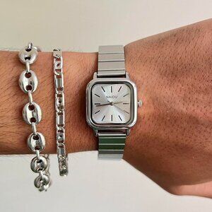 2000s vintage style square stainless steel luxury watch